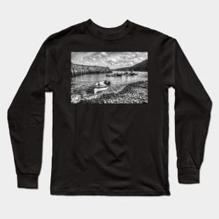 Clovelly Harbour, North Devon, UK, Black And White Long Sleeve T-Shirt